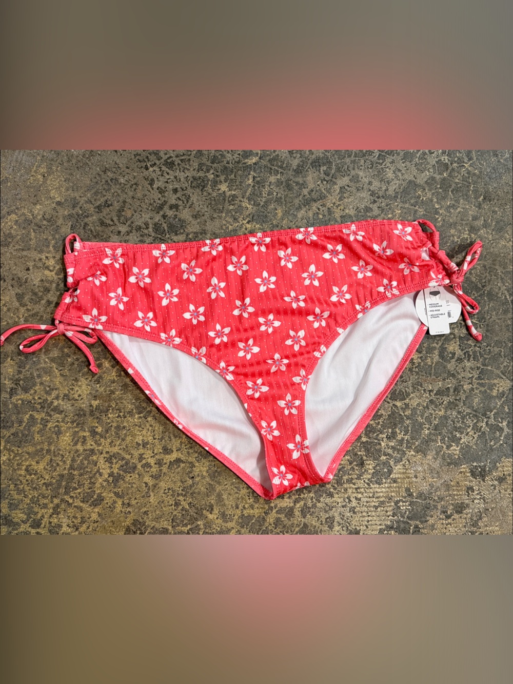 Decree Womens XXL Coral W/White Flowers Bikini Bottom Medium Coverage Mid-Rise